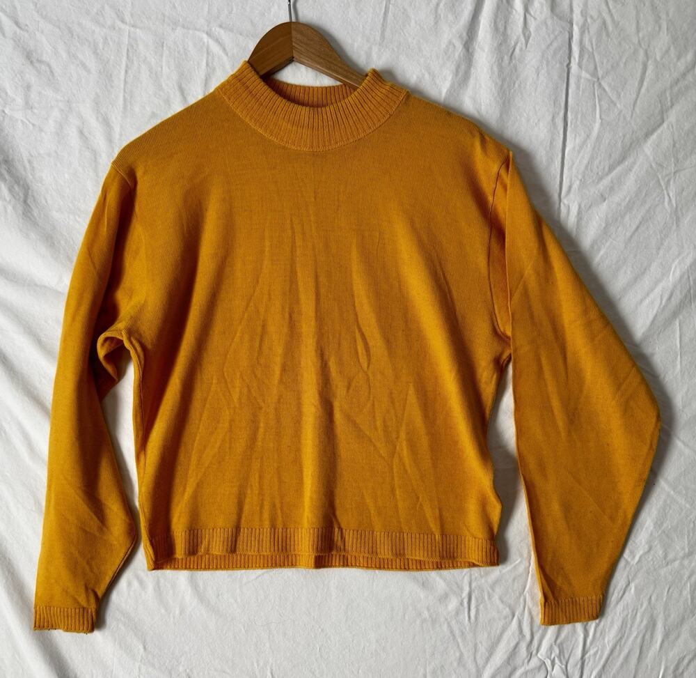 Vintage Pendleton 70s 80s Mock Neck Sweater Gold Yellow Virgin Wool Womens Large